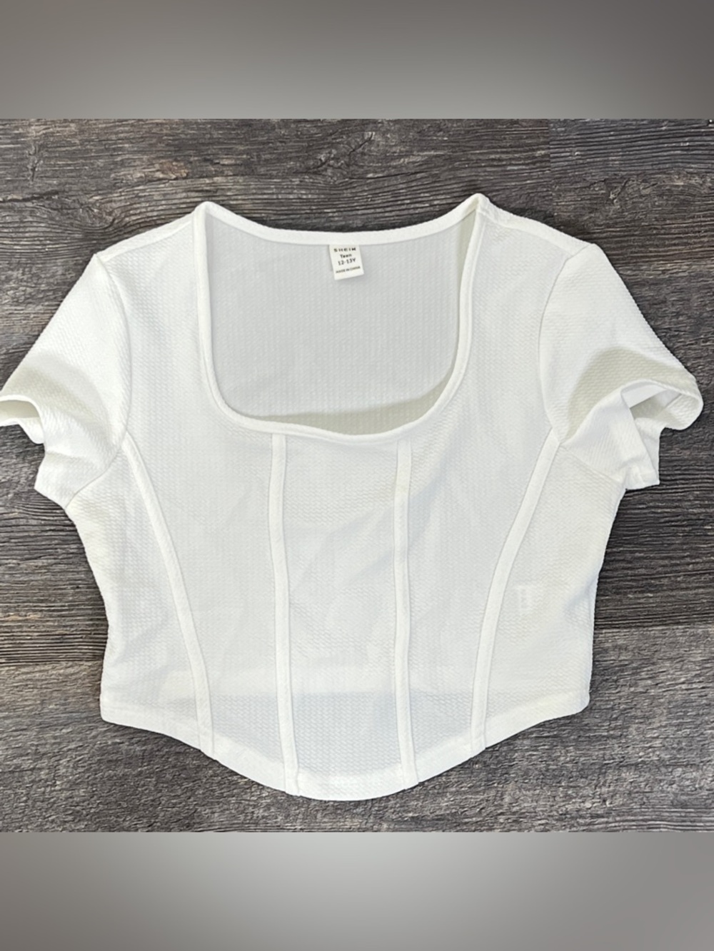 SHEIN White square neck cropped T-shirt top size youth 14 B153